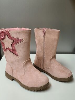 Girls Blush Pink Faux Suede Glitter Star Mid-Calf Zippered Boots Ositos Size 13